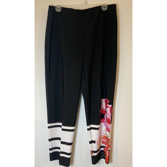 Joseph Ribkoff Pants Straight Leg Stretch Black White Pink Red Floral Size 12 - Picture 1 of 4